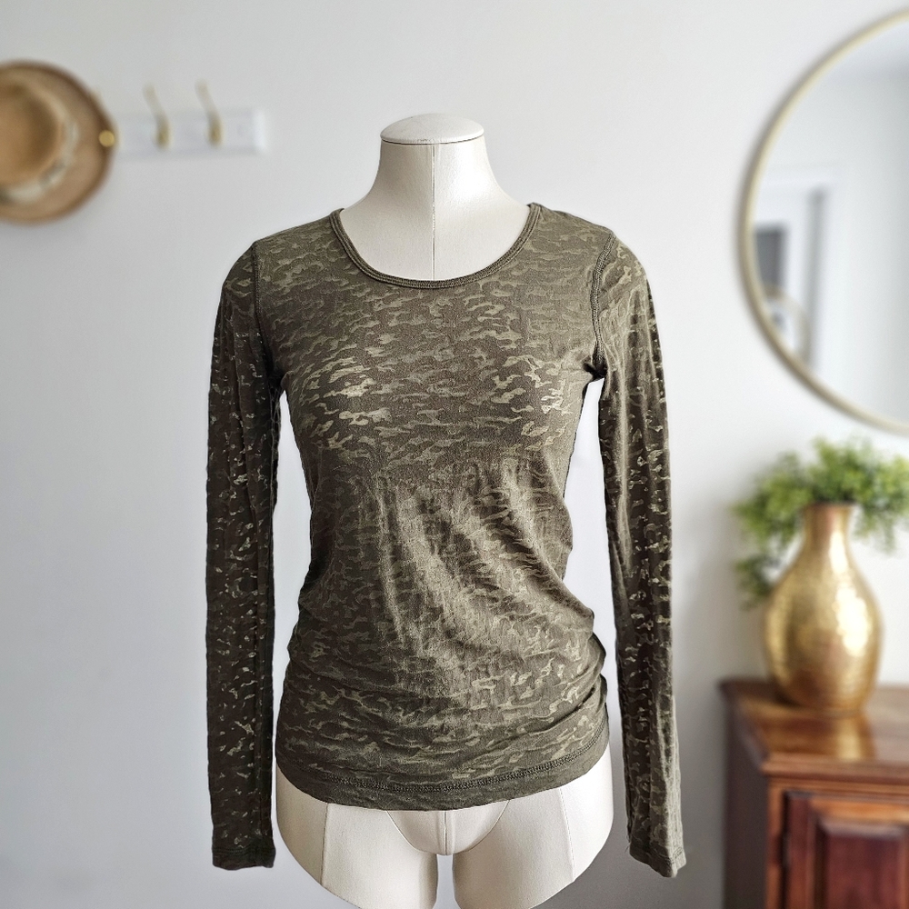 Mudd Camo Burnout Long Sleeve Top Semi-Sheer Lightweight Medium